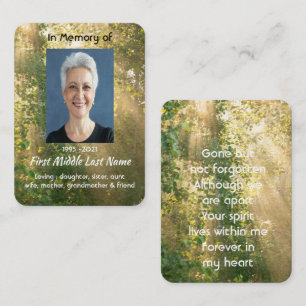 Prayer card Memorial Sunshine Golden Forest