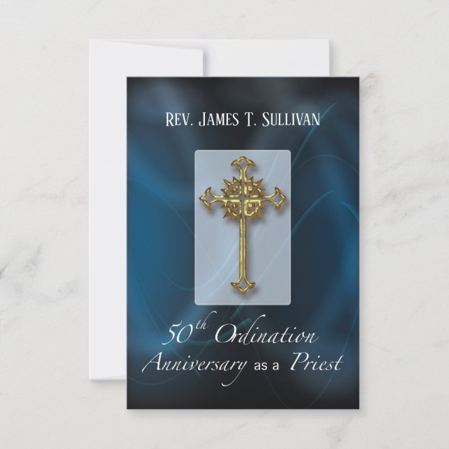 Prayer Card Name 50th Ordination Anniversary Blue (Front)