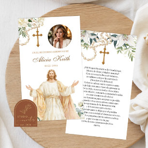 PRAYER CARD White Floral Rosary Catholic Jesus