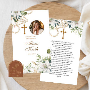Prayer Card White Lily Rosary Catholic Funeral