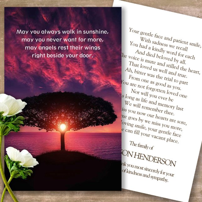Prayer Cards | Amazing Sunset - Deluxe (sunset, sunrise, trees, celebration of life, in loving memory of, prayer cards for bereavement)