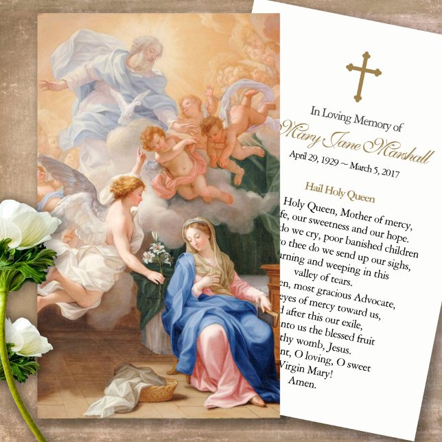 Prayer Cards | Annunciation (catholic, religious, celebration of life, in loving memory of, prayer cards for bereavement)