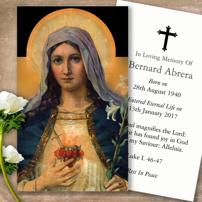Prayer Cards | Antique Immaculate Heart of Mary (catholic, religious, celebration of life, in loving memory of, prayer cards for bereavement)