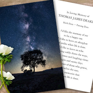 Prayer Cards for Funeral Heavenly Stars Above