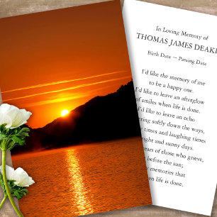 Prayer Cards for Funeral Lake Sunrise