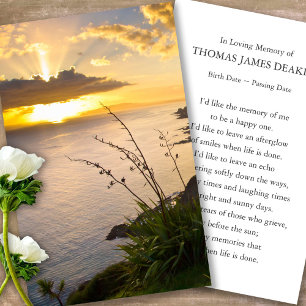 Prayer Cards for Funeral Pacific Sunrise