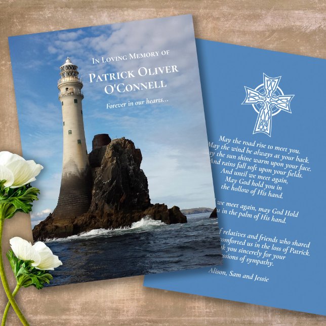 Prayer Cards | Irish Lighthouse (catholic, religious, celebration of life, in loving memory of, prayer cards for bereavement)