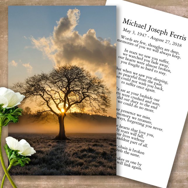 Prayer Cards | Lone Tree 3 - Deluxe (sunset, sunrise, tree, celebration of life, in loving memory of, prayer cards for bereavement)