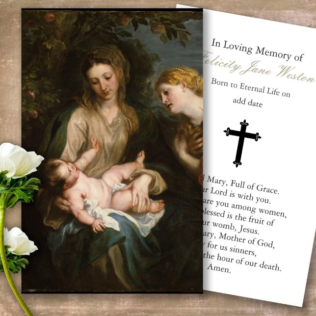 Prayer Cards | Madonna & Child & St Catherine (catholic, religious, celebration of life, in loving memory of, prayer cards for bereavement)