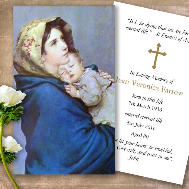 Prayer Cards | Madonnina (catholic, religious, celebration of life, in loving memory of, prayer cards for bereavement)