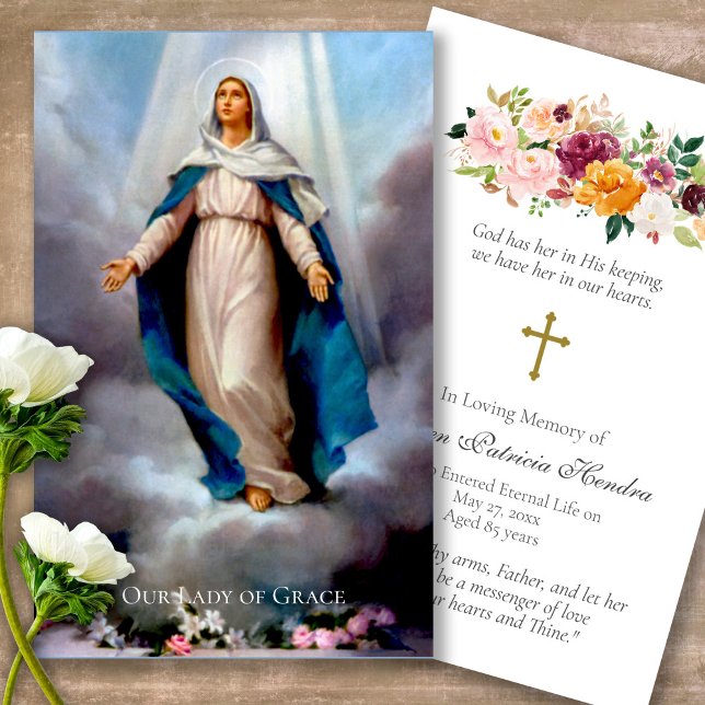 Prayer Cards | Our Lady - Deluxe (catholic, religious, celebration of life, in loving memory of, prayer cards for bereavement)