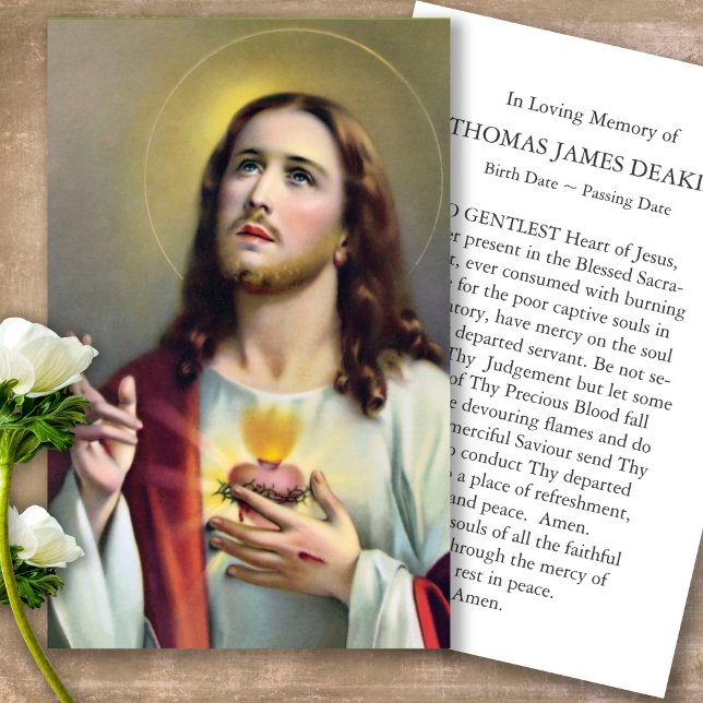 Prayer Cards | Sacred Heart of Jesus (catholic, religious, celebration of life, in loving memory of, prayer cards for bereavement)