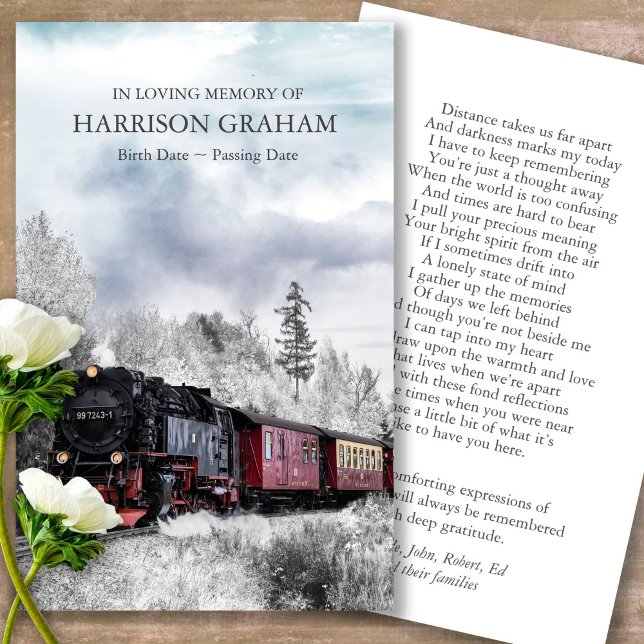 Prayer Cards | Steam Train - Deluxe (Steam Train, prayer cards, celebration of life, in loving memory of, prayer cards for bereavement)