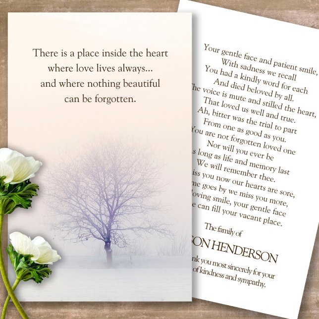 Prayer Cards | Winter Tree - Deluxe (Snow field, prayer cards, celebration of life, in loving memory of, prayer cards for bereavement)