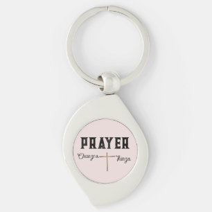 Prayer Changes Things Blush Pink with Cross Key Ring