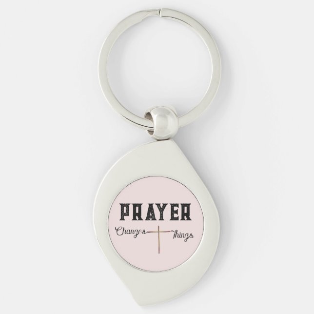 Prayer Changes Things Blush Pink with Cross Key Ring (Front)