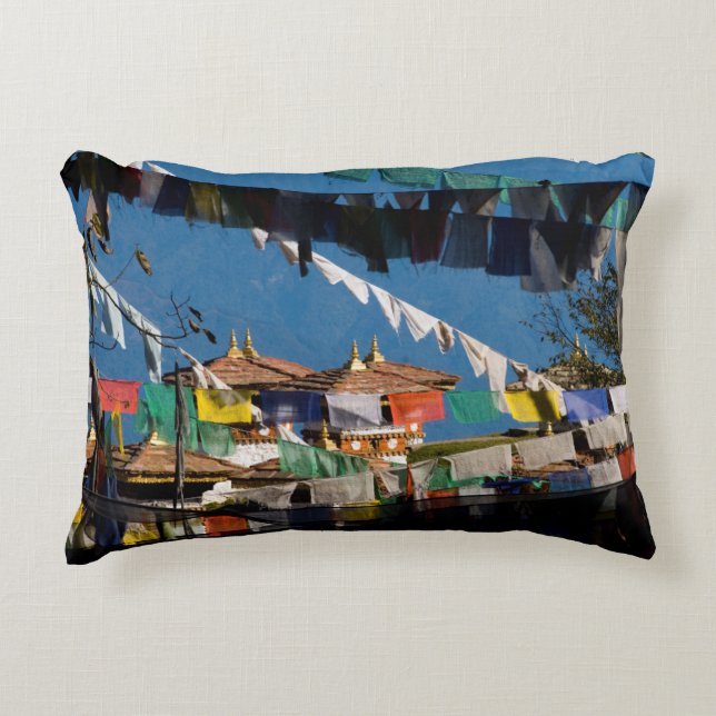 Prayer flags and chortens decorative cushion (Front)