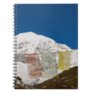 Prayer flags and Mount Jhomolhari, Bhutan. Notebook