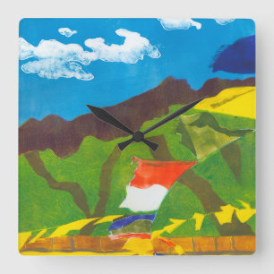 Prayer Flags II Square Wall Clock