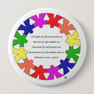 Prayer for Protection in Hands and Hearts Circle 10 Cm Round Badge