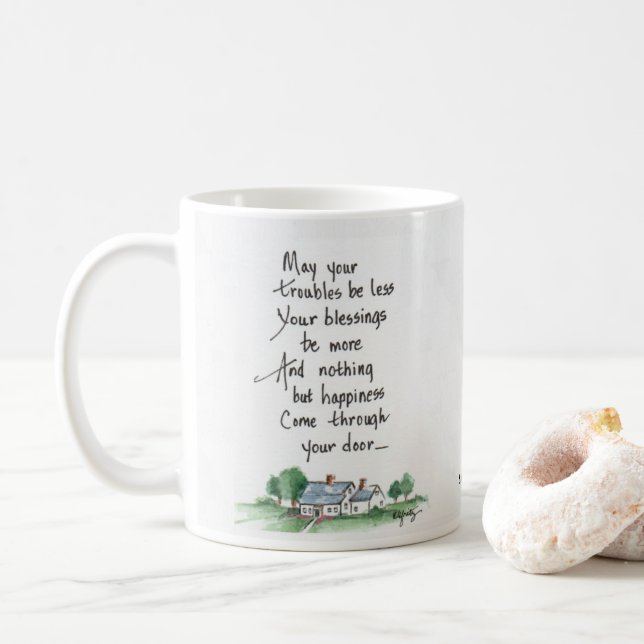 Prayer for the Home, Happiness home sketch Coffee Mug (With Donut)