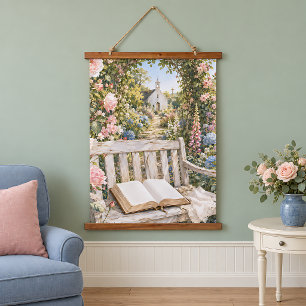 Prayer Garden Bench Chapel Watercolor Hanging Tapestry
