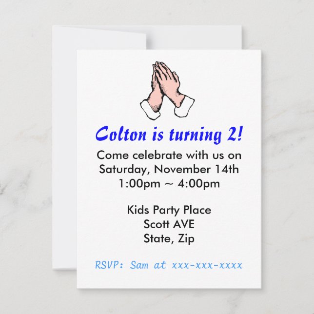 Prayer Hands Birthday Party Invitation (Front)