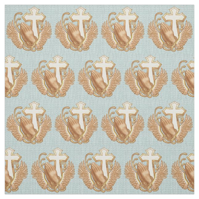 Prayer Hands Christian Cross Fabric (Swatch)
