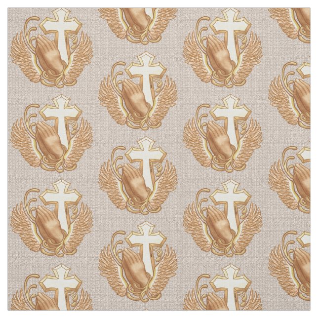 Prayer Hands Christian Cross Fabric (Swatch)