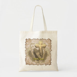 Prayer Hands Cross Christian tote bag
