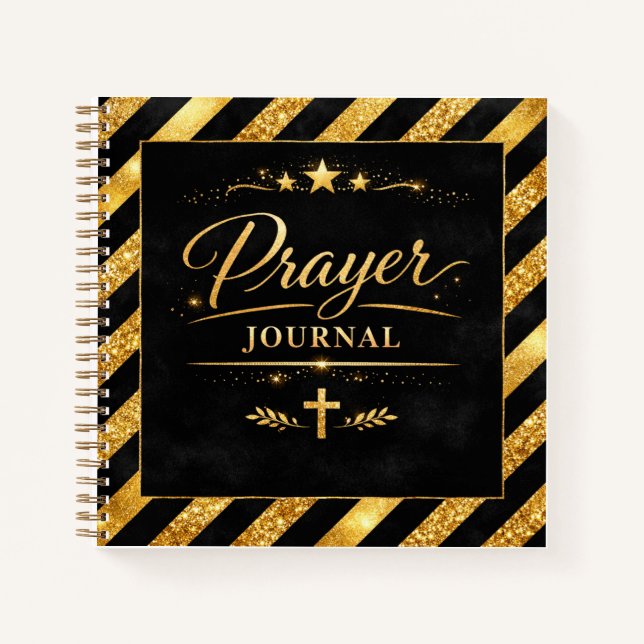 Prayer Journal, Gold Black Luxury Modern Luxe  Notebook (Front)