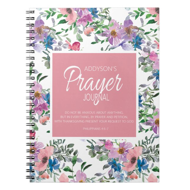 Prayer Journal Pink Purple Blue Floral White (Front)