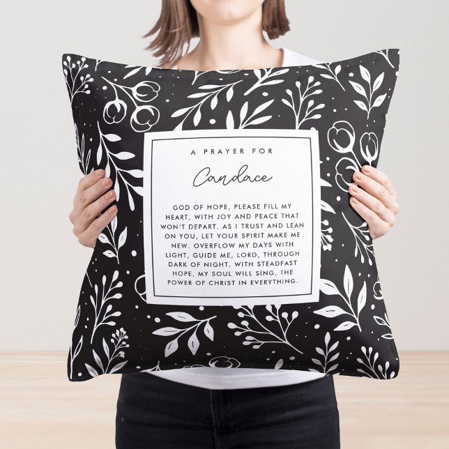  Prayer Keepsake Gift Scripture Black Floral Cushion (Custom Christian pillow with your name & editable prayer poem design.)