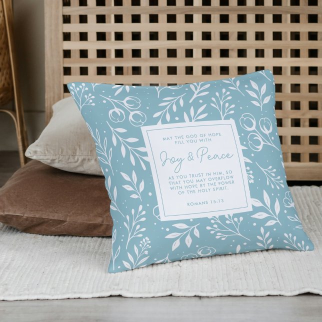  Prayer Keepsake Gift Scripture Dusty Blue Floral Cushion (Comfort gift pillow with Bible verse back & editable prayer poem front.)