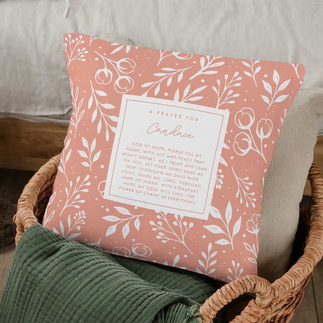  Prayer Keepsake Gift Scripture Peach Floral Cushion (Custom Christian pillow with your name & editable prayer poem design.)