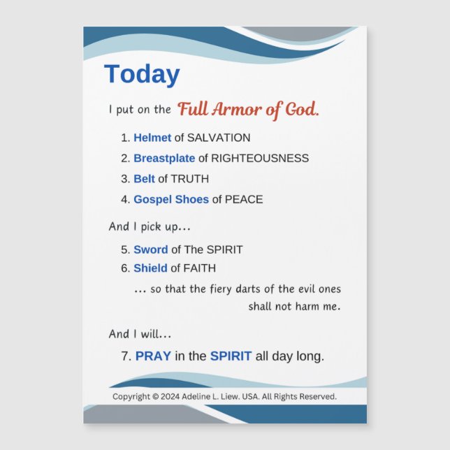 Prayer Magnet - Full Armour of God - 7"x5" (Front)