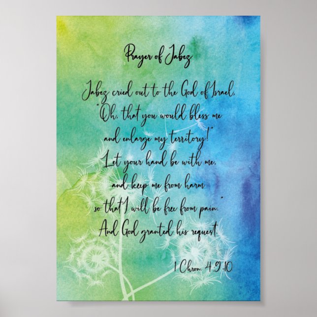 Prayer Of Jabez Watercolour With Dandelions Poster (Front)