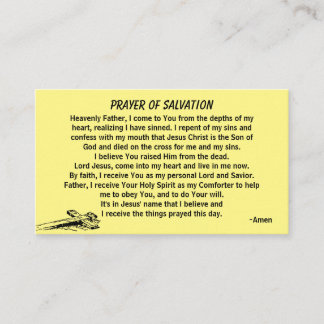 PRAYER OF SALVATION add church or ministry on back Business Card