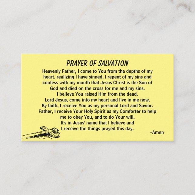 PRAYER OF SALVATION add church or ministry on back Business Card (Front)