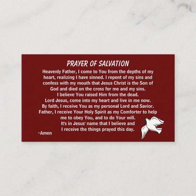PRAYER OF SALVATION add church or ministry on back Business Card (Front)