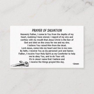 PRAYER OF SALVATION add church or ministry on back Business Card