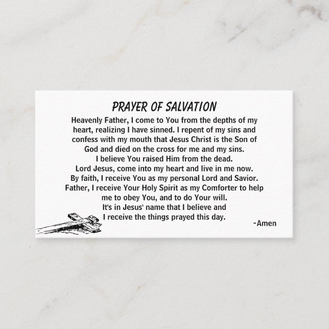 PRAYER OF SALVATION add church or ministry on back Business Card (Front)