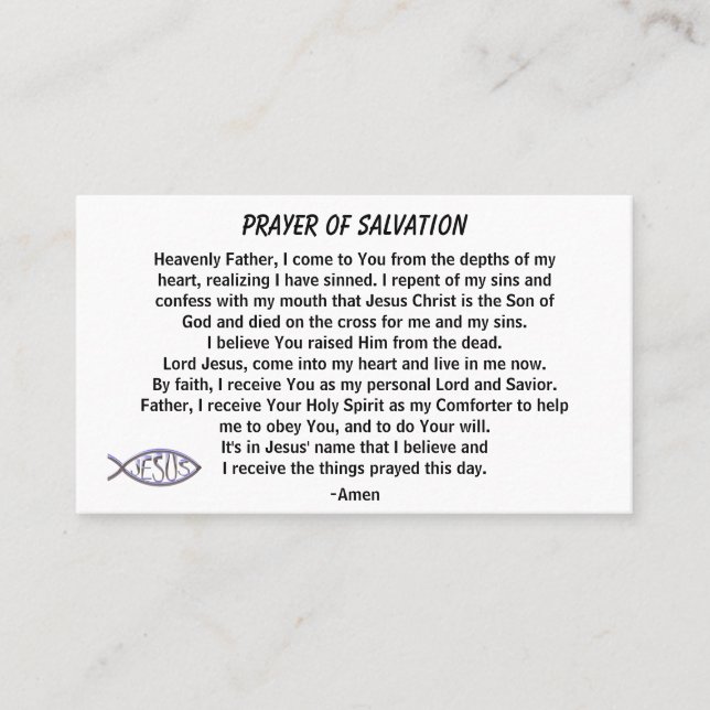 PRAYER OF SALVATION add church or ministry on back Business Card (Front)