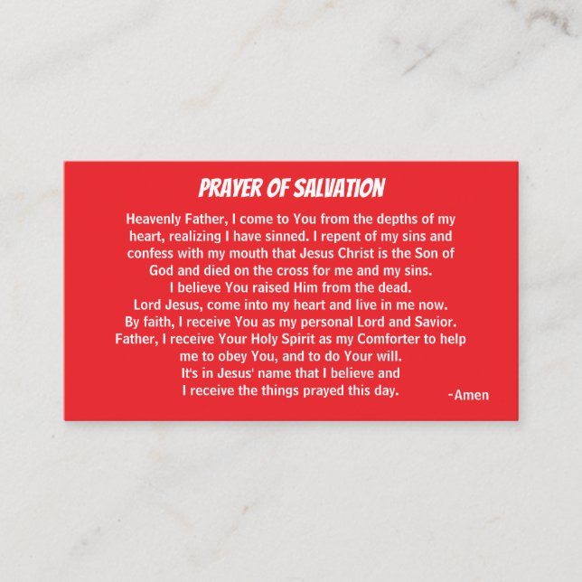 PRAYER OF SALVATION add church or ministry on back Business Card (Front)