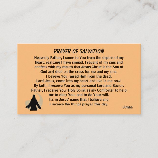 PRAYER OF SALVATION add church or ministry on back Business Card (Front)