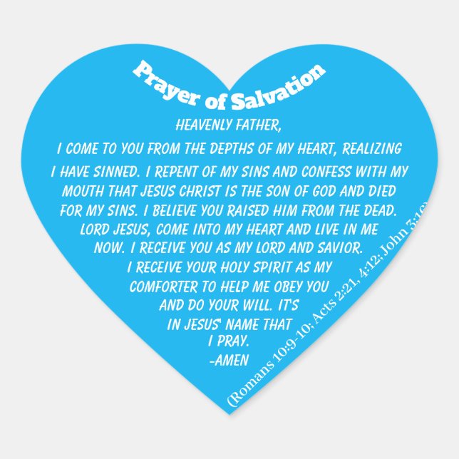 PRAYER OF SALVATION Blue Heart Sticker (Front)