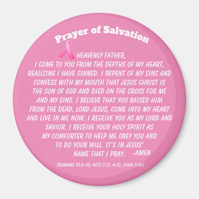 PRAYER OF SALVATION Pink Ribbon Magnet (Front)