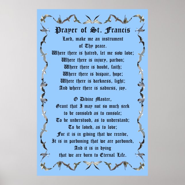 Prayer of St Francis in Flying Seagull Border Poster (Front)