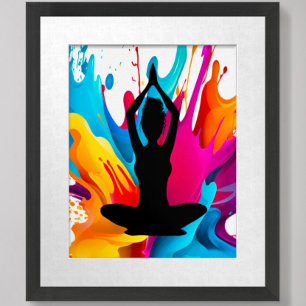 Prayer Pose Yoga woman curly hair Spiritual colour Poster