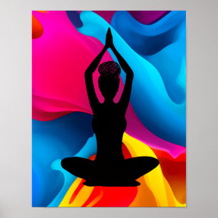 Prayer Pose Yoga woman with braids bun colourful Poster